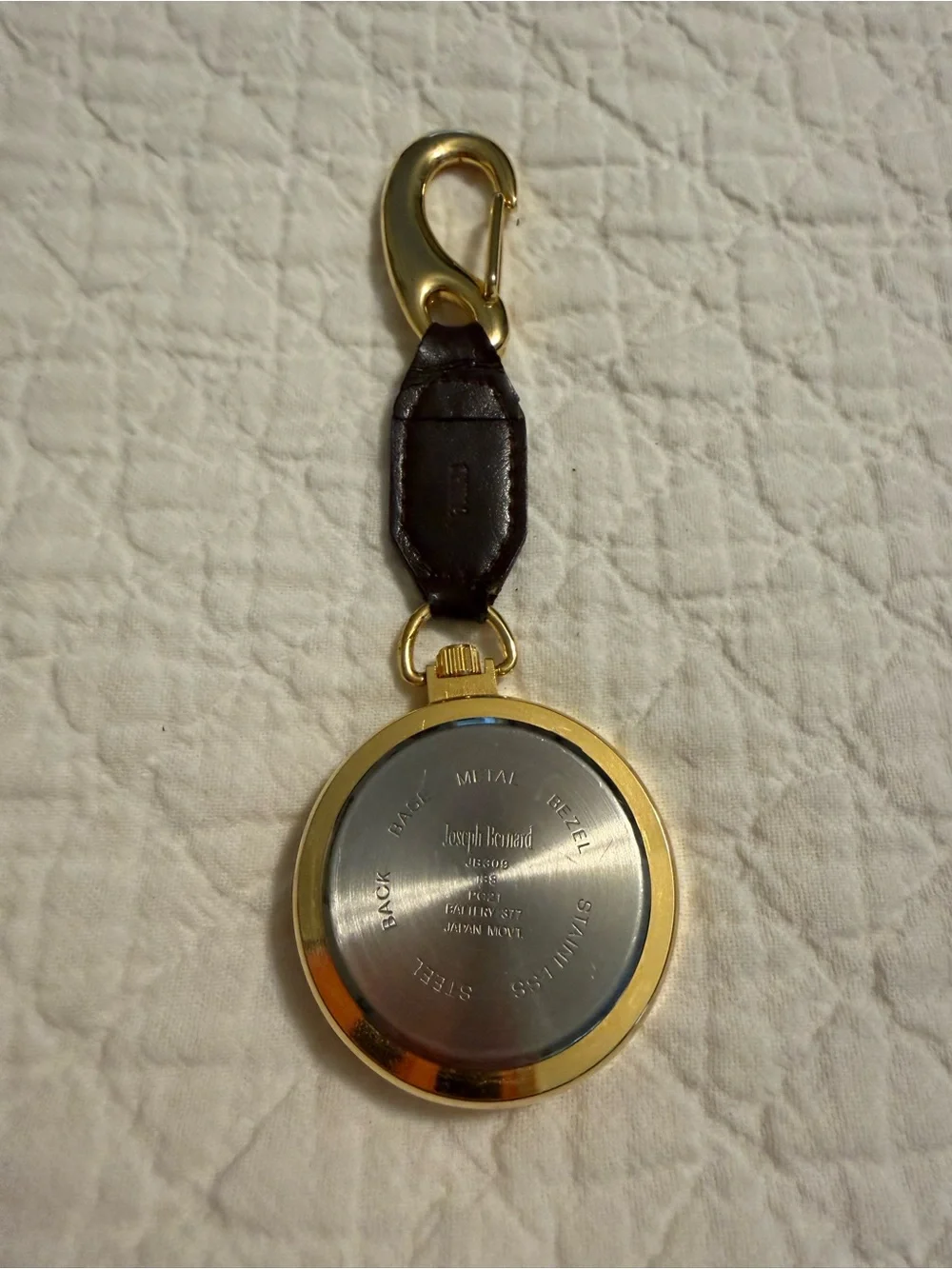 NIB JOSEPH BERNARD gold brown leather pocket watch